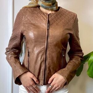 BOD & CHRISTENSEN LEATHER JACKET BROWN SIZE XS